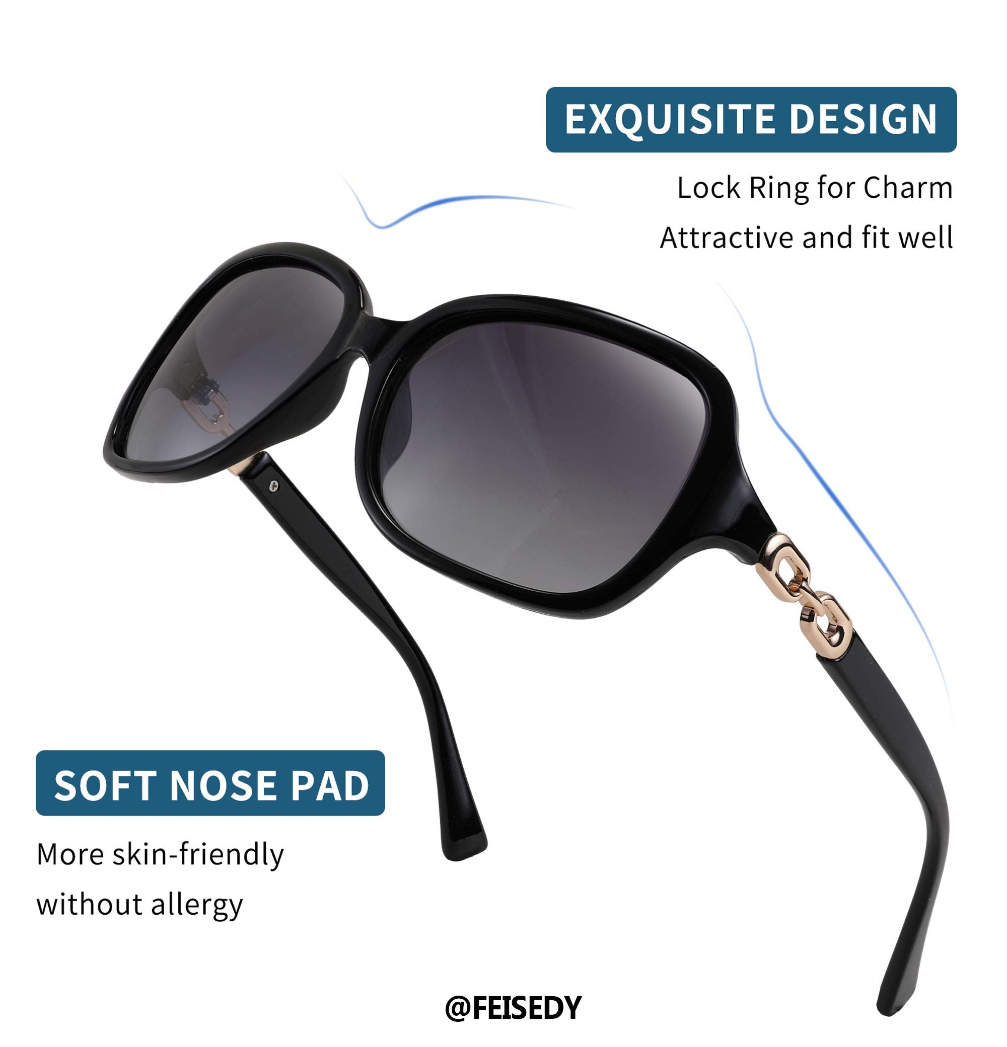 FEISEDY Women Polarized Sunglasses 100% UV400 Vintage Square Sun Glasses Outdoor Driving Fashion Shades for Women B2526