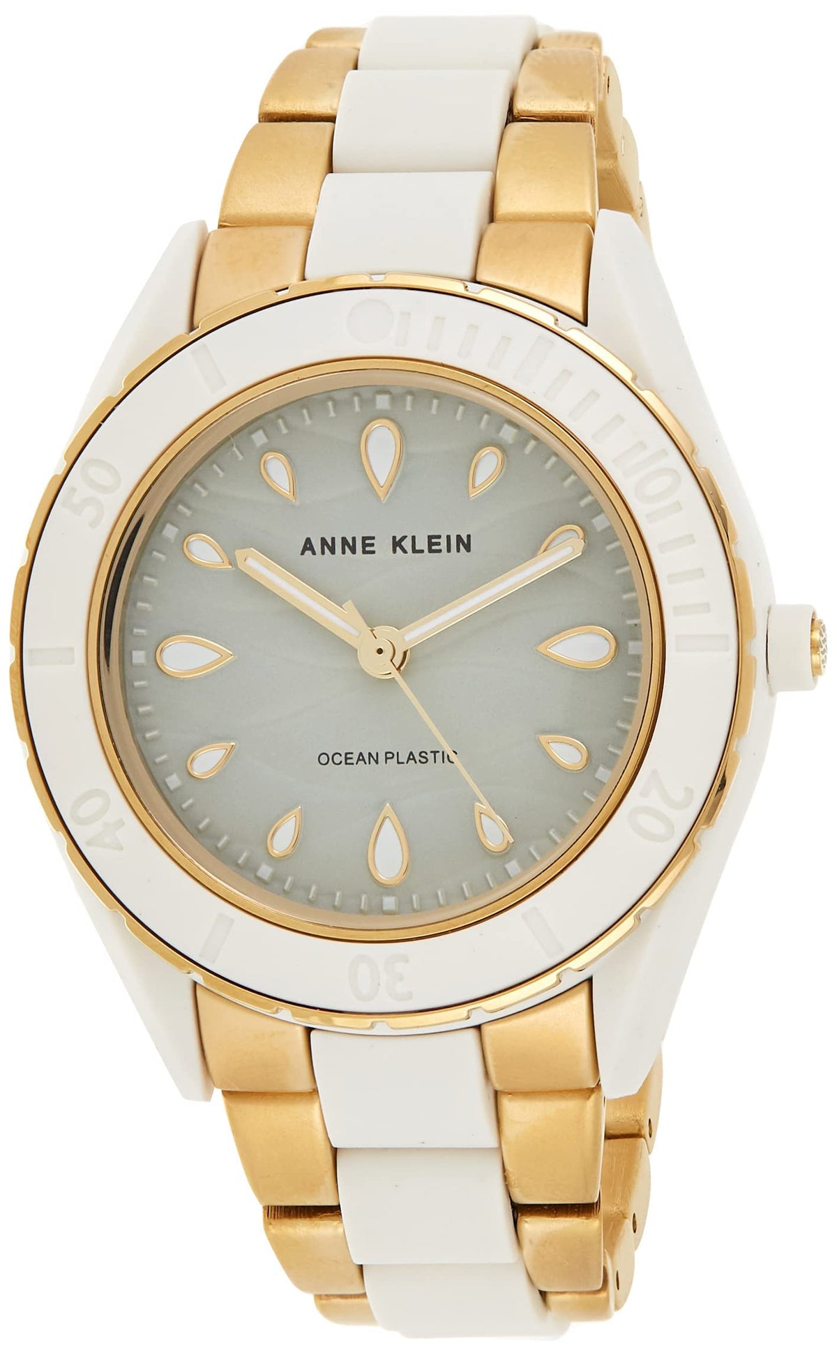 Anne Klein Women's Solar Powered Watch with Analog Display and Stainless Steel Bracelet AK3910WTGB