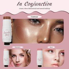 SWIUKPHE Cream Contour Makeup Set, Shades with Highlighter Stick, Blush Stick and Bronzer Contour Stick for Brightening and Trimming the Cheeks, Waterproof Long Lasting- 3Pcs