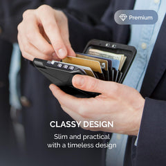 OGON -DESIGNS- Aluminium Code Wallet – The Code Wallet – Pocket Safe – RFID Blocking Secure Card Holder – Capacity 10 Cards and Banknotes  - Black