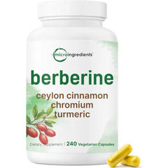 Micro Ingredients Berberine with Ceylon Cinnamon, 240 Veggie Capsules | High Absorption Berberine HCI Supplement + Turmeric Root & Cinnamon Bark Extract | Non-GMO, Gluten Free