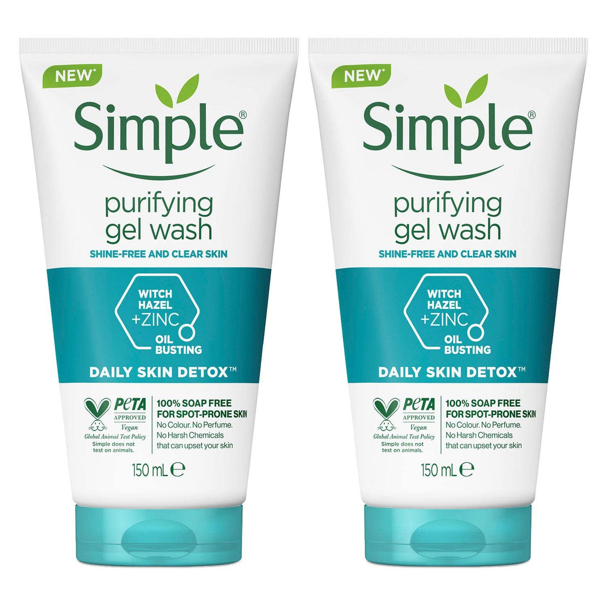 Simple Daily Skin Detox Purifying Facial Wash, Shine Free & Clear Skin - 150ml (Pack of 2)