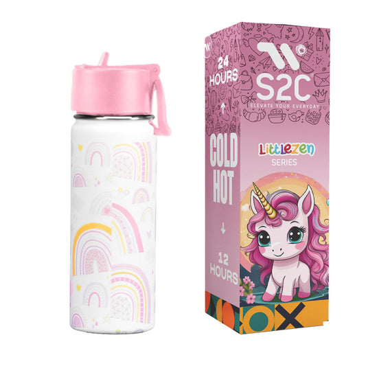 Kids Water Bottle with Straw Lid – 550ml Stainless Steel, Double Wall Insulated, BPA-Free, Leak-Proof Bottle for School & Toddlers (PINK)