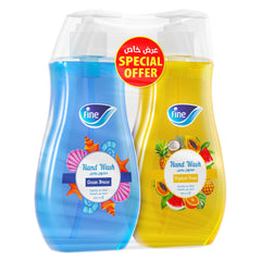 Fine Hand Wash, Bundle of 2, 450ml Bottles, 1 Ocean Breeze Scent and 1 Tropical Fruits Scent Hand Wash Liquid