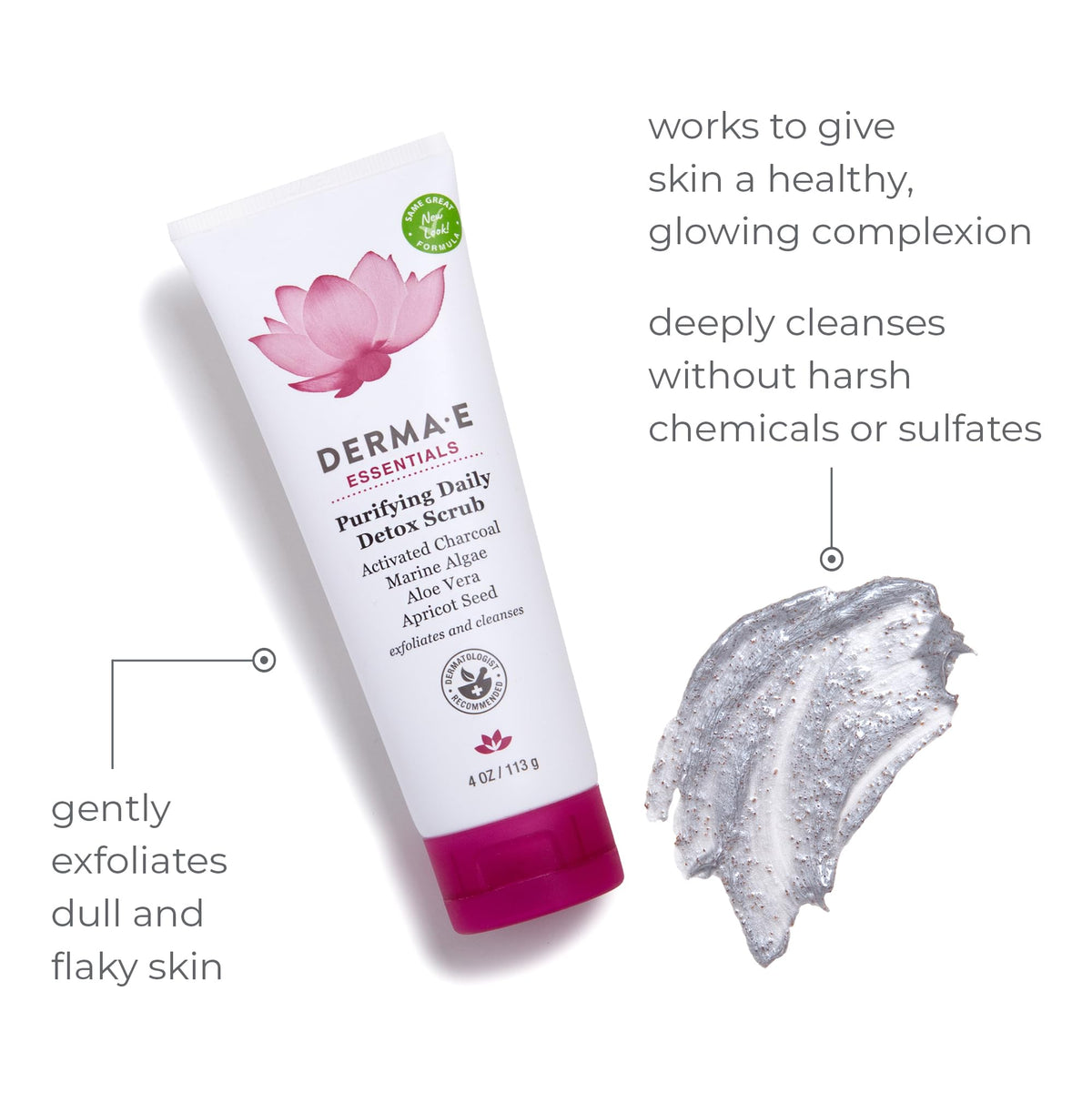 DERMA E Purifying Daily Facial Detox Scrub with Activated Charcoal and Seaweed Extract –Exfoliating Face Scrub Cleanses, Smooths and Brightens, 4oz