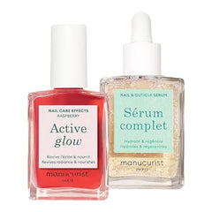 Manucurist Healthy Glow Duo Active Glow Raspberry Pink Repairing Nail Polish Care & Complete Nail & Cuticle Serum 2 in 1 Nail Strengthener Polish Plant-Based Formula Beauty Gift for Women