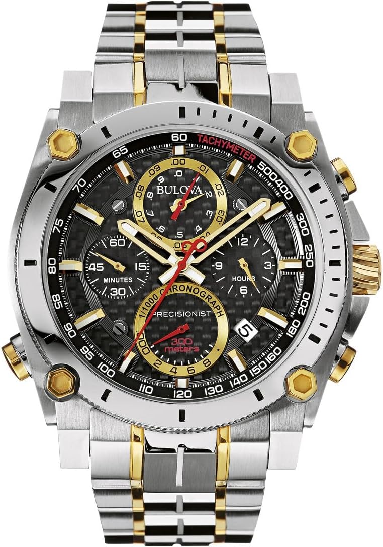 Bulova Men's Precisionist Stainless Steel Watch - Two Tone Gold/Black and Red Accents