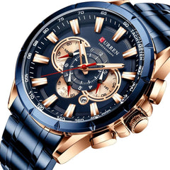 CURREN 8363 Fashion Men Watches With Stainless Steel Top Brand Luxury SportQuartz Men Watch - Blue
