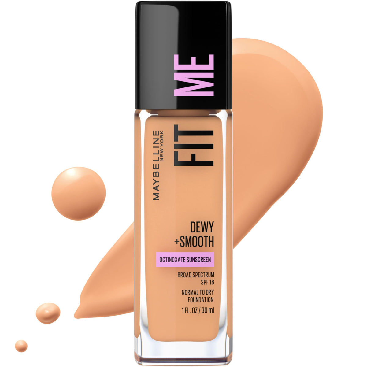 Maybelline New York Fit Me Dewy + Smooth Foundation, Sun Beige, 1 Fl. Oz (Pack of 1) (Packaging May Vary)