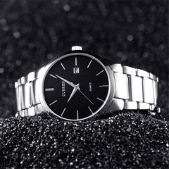 CURREN Herren-Armbanduhren, klassisch, schwarz/silber, Stahlband, Quarz, Analog-Armbanduhr mit Datum fr Mann - silver black