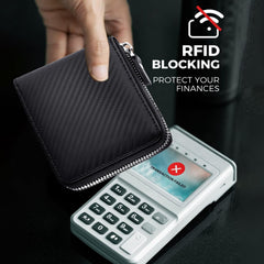 Huztencor Zipper Wallet Men RFID Blocking Leather Bifold Credit Card Wallets (FBA) - Carbon Fiber Black
