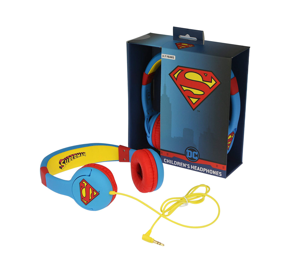 OTL Technologies Junior Over-Ear Headphones - Superman - Portable Volume Limiting Headphones for Kids - Safe Soft Padded Headphones for Kids for Home, Travel, and School