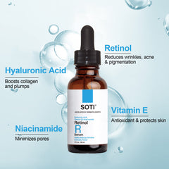 Soti 2.5% Retinol Serum, Formulated in USA! Reduces Wrinkles, Age Spots, Post-Acne Marks. Stimulates Collagen, Firm Skin, Anti Aging with Hyaluronic Acid, Niacinamide