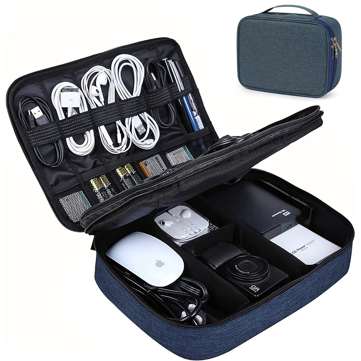 VOL Electronic Organizer, Accessories Organizer Travel Double Layer Electronics Bag Large for 10.5 inch iPad Pro, Adapter, Cables (Bule)