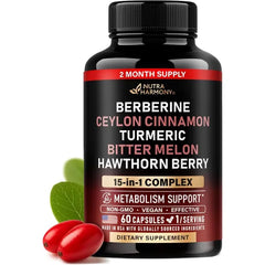 NUTRAHARMONY Berberine with Ceylon Cinnamon, Bitter Melon, Hawthorn & Turmeric, 60 Caps