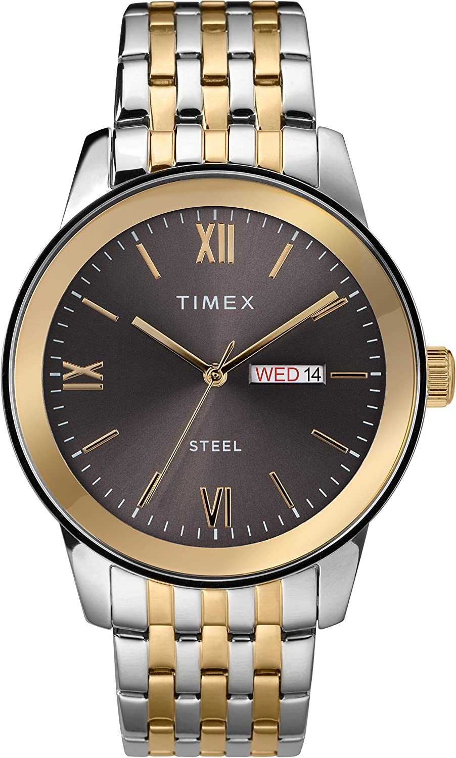 Timex Classic 41 mm Men's Stainless Steel Bracelet Watch, Two Tone, 41 mm, Dress Watch - Band Multicolor