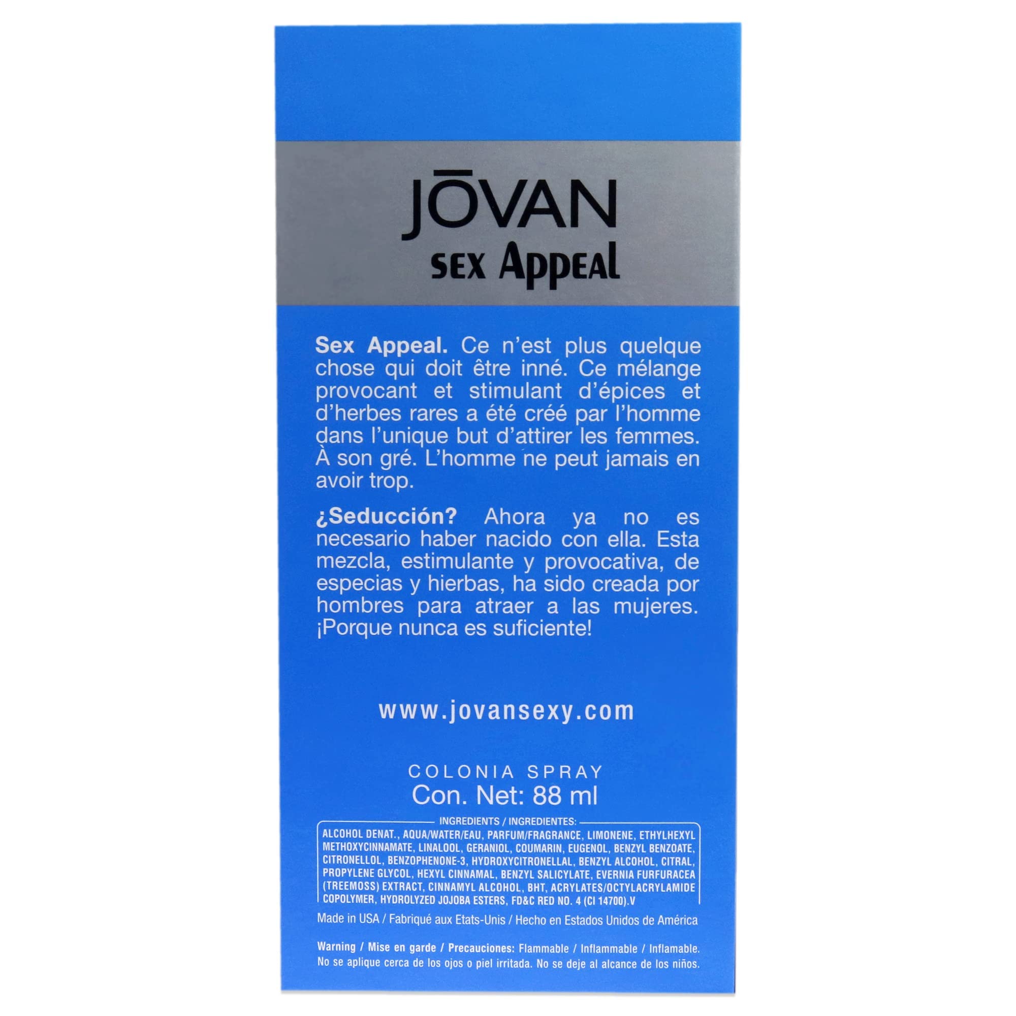 Jovan Sex Appeal Eau De Cologne for Men, 88 ml