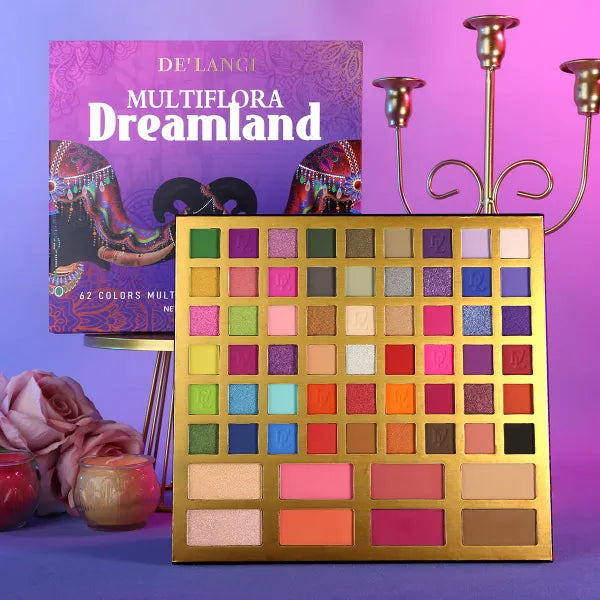 DE'LANCI All-in-One Makeup Palette (62 Colors) – Large, Highly Pigmented Eyeshadow, Blush, Highlighter & Contour Kit – Multichrome Finishes