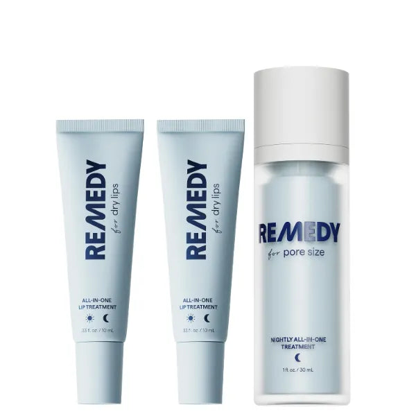 Remedy Dermatologist Bundle: 2x Remedy for Dry Lips | Ceramides, Peptides & Dimethicone for Dry, Cracked Lips + 1x Remedy for Pore Size | Retinol, BHA Salicylic Acid & Niacinamide for Large Pores