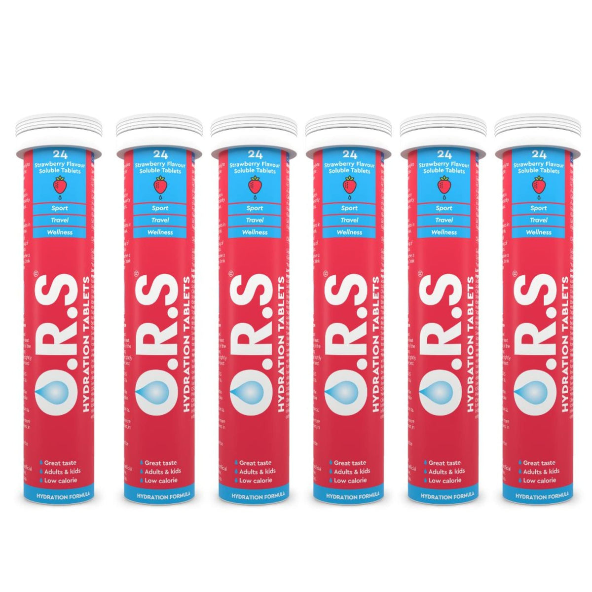O.R.S Hydration Tablets With Electrolytes, Vegan, Gluten And Lactose Free Formula – Soluble Sports Hydration Tablets With Natural Strawberry Flavour, 144 Tablets (Pack Of 6 x 24)