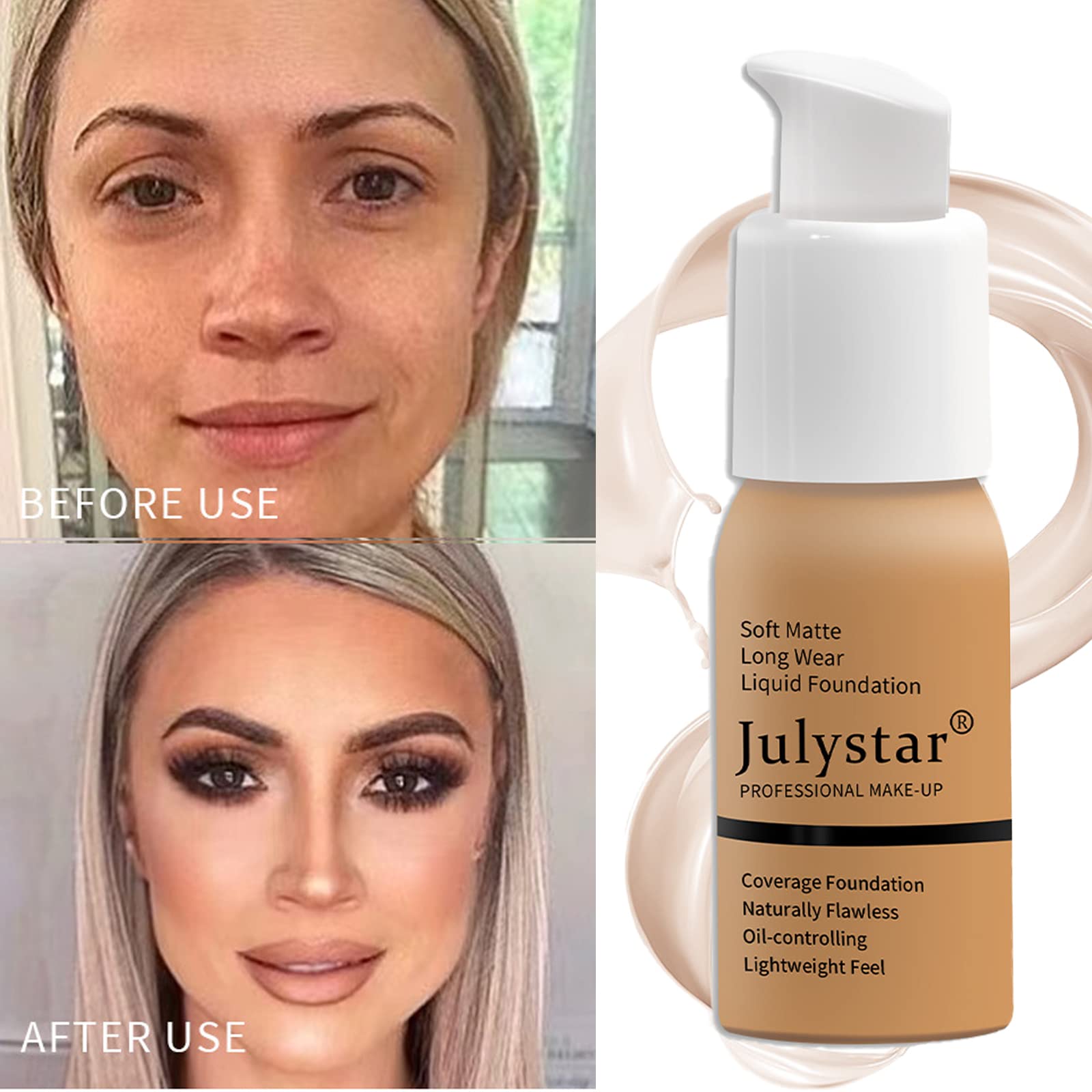 Liquid Foundation Full Coverage Foundation 24HR Matte Oil Control Concealer Long Lasting Waterproof Flawless Cream Smooth Foundation