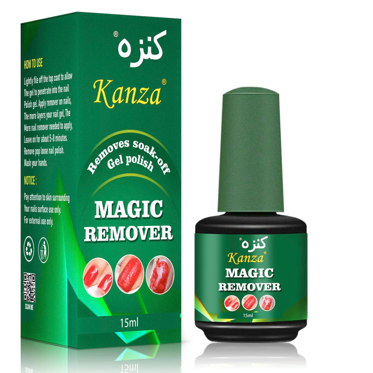 KANZA Magic Nail Polish Remover Gel, Professional Non-Irritating Nail Polish Remover | Soak-Off Gel Polish Remover - 15ml