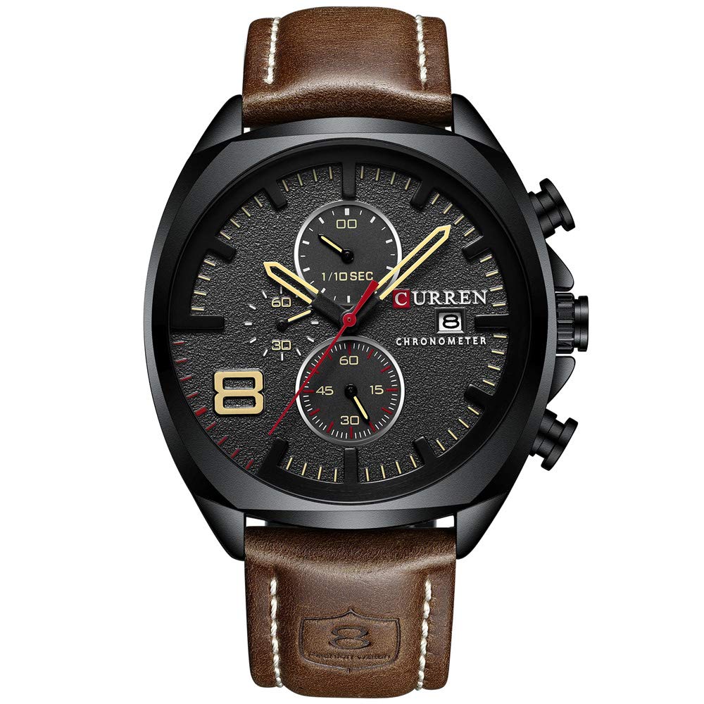 CURREN Quartz Watches for Men's Original Brand Multi-function Calendar style Waterproof Boys Leather Wrist Watch 8324 - Brown black