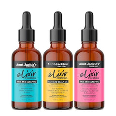 Aunt Jackie’s Curls & Coils Elixirs Essentials Hair & Scalp Oils Collection Biotin, Rosemary & Mint; Collagen, Tea Tree & Eucalyptus Saw Palmetto, Jamaican Black Castor & Grapeseed Oils 3 Products