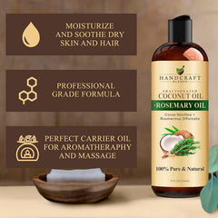 Handcraft Blends Fractionated Coconut Oil Infused with Rosemary - 8 Fl Oz - 100% Pure and Natural - Premium Grade Carrier for Skin, Hair and Massage