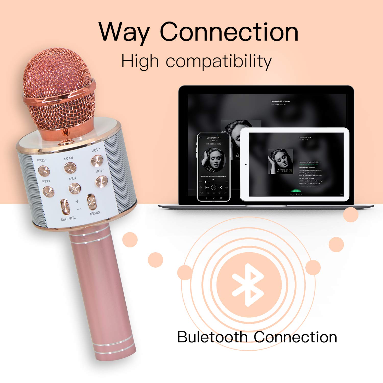 AWH Keyian Microphone Karaoke Kids, Toys for 4-10 Year Old Girls Karaoke Microphone Kids Birthday Gifts for 4-10 Year Old Girls Rose Gold