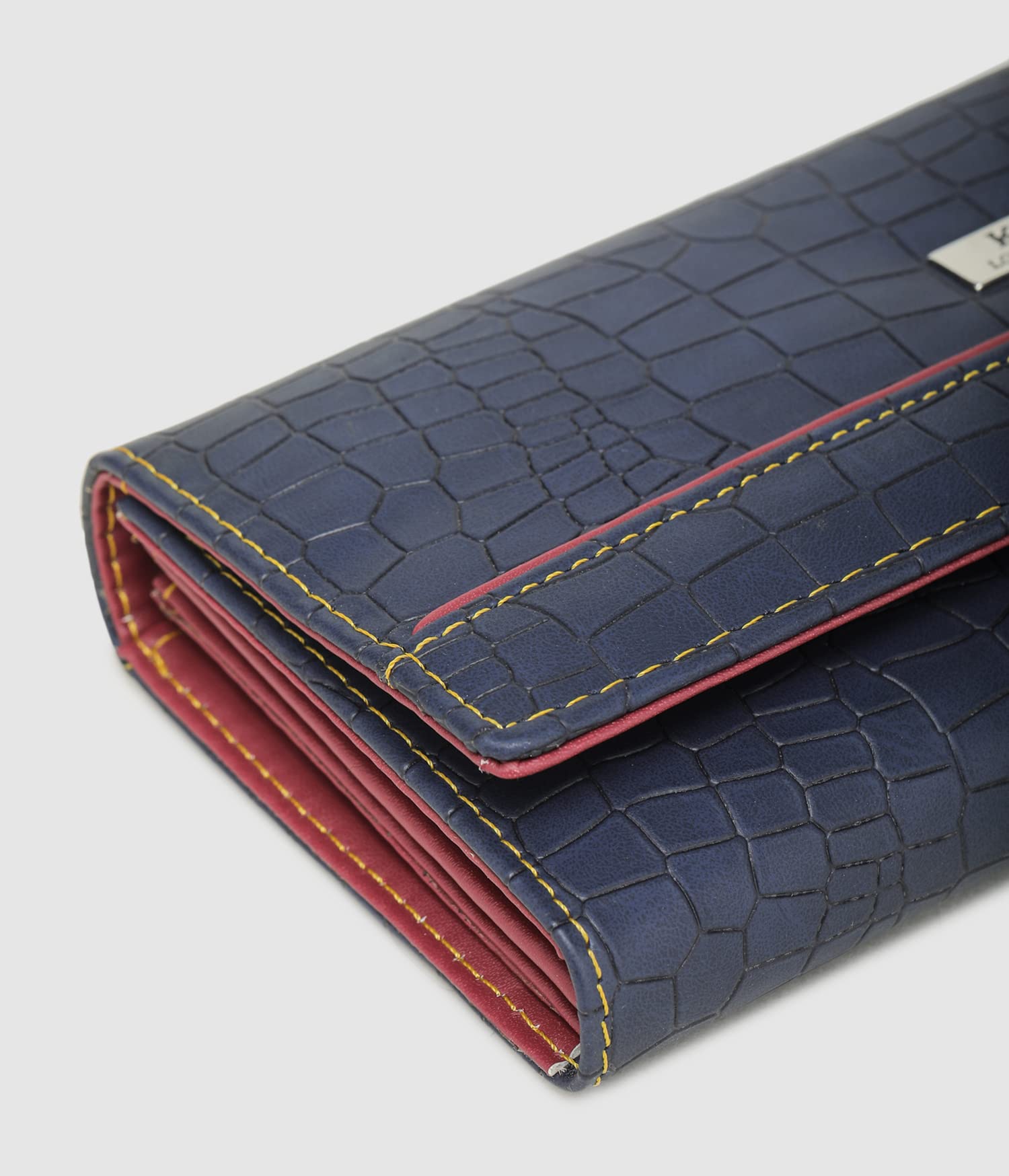 K London Stylish Card & Zipped Pocket Blue Color Clutch Women Wallet - 1515_Croco_Blue