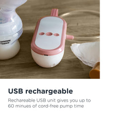 Tommee Tippee Made for Me Single Electric Breast Pump, Strong Suction, Soft Feel, USB Rechargeable, Quiet, Portable, Express Modes, Baby Bottle Included