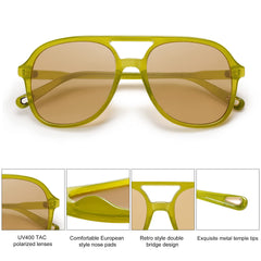 SOJOS Retro Vintage Polarized Sunglasses Double Bridge Brow Bar Square Aviators SJ2174