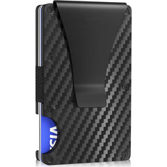 Nesitu Luxdovy Carbon fiber Credit card holder with stainless steel metal Money clip RFID Blocking slim Aluminum Wallet purse for Men & Women (black)