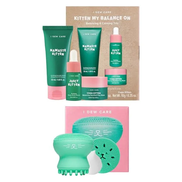 I Dew Care Kitten Glass Skincare Set Perfect Gift for Girls and Women Stocking Stuffers, Holiday, Christmas