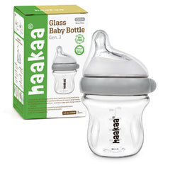 haakaa Gen.3 Natural Glass Baby Bottle 4.2oz/120ml - Wide Neck Anti-Colic Slow Flow Nipple for 0M+ Breastfed Baby, Newborn Registry Essentials,BPA-Free - 1 PK