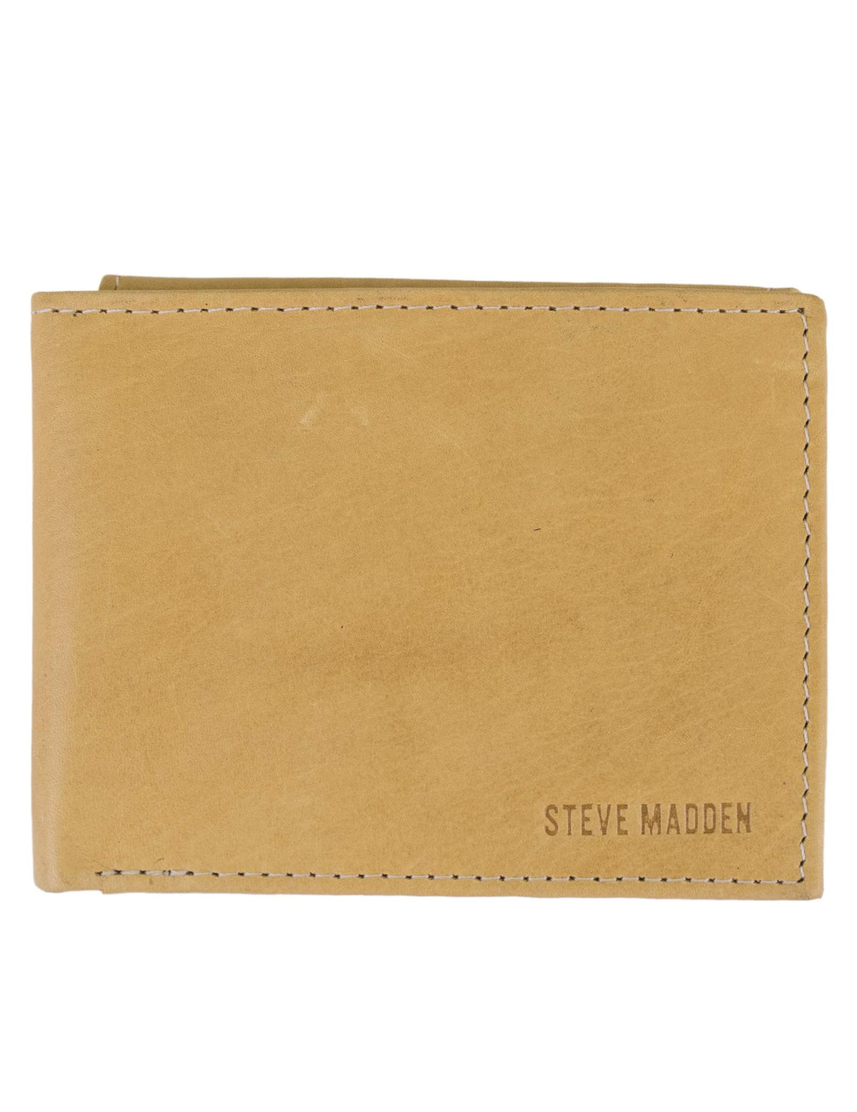Steve Madden Men Leather RFID Wallet Extra Capacity Attached Flip Pocket Wallet - Tan