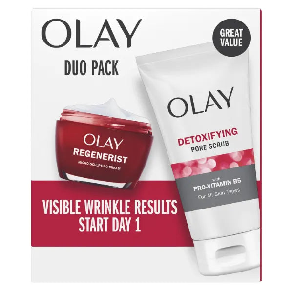 Olay Face Wash Regenerist Advanced Anti-Aging Pore Scrub Cleanser (5.0 Oz) and Micro-Sculpting Face Moisturizer Cream (1.7 Oz) Skin Care Duo Pack