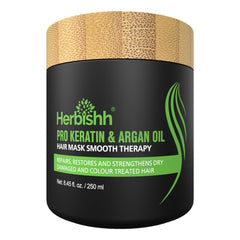 Herbishh Argan Hair Mask-Deep Conditioning & Hydration For Healthier Looking Hair For Very Dry, Weak, Stressed Out Hair, No Sulphates, No Parabens - 250ml