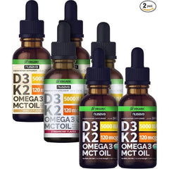 NUSAVA Unflavored, Strawberry Flavored, & Vanilla Flavored D3 K2 Liquid Drops Bundle Potent Liquid Vitamins for Heart, Joint, Bone, Muscle, & Immune Support Non GMO, Gluten Free, 2pk Each