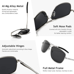 SUNGAIT Men's Polarized Square Aviator Sunglasses Durable Metal Frame for Fishing Driving Golf 100% UV Protection