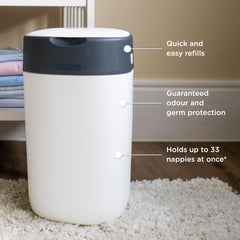 Tommee Tippee Twist and Click Nappy Bin Starter Set, 6x Refill Cassettes with Multilayer, Antibacterial Film, 100% Recycled Chassis, White (pack may vary)