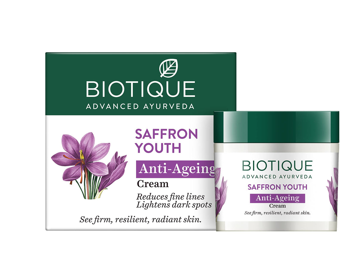 Biotique Saffron Youth Dew Visibly Age Less moisturizer For All Skin Type I See Firm, Resilient, Radiant Skin I Prevents Dark lines And Premature Aging - 50 gm/ 1.76 Oz