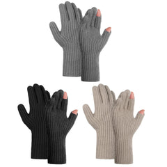 TERRIFI Winter Knit Gloves for Men Women, Touch Screen Texting Gloves, Warm Knitted Glove for Outdoor Soft Elastic Lining, 3Pack