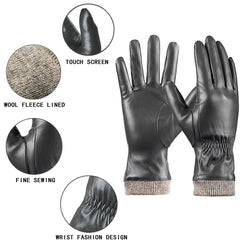 REDESS Winter Leather Gloves for Women, Wool Fleece Lined Warm Gloves, Touchscreen Texting Thick Thermal Snow Driving Gloves - Dark Grey