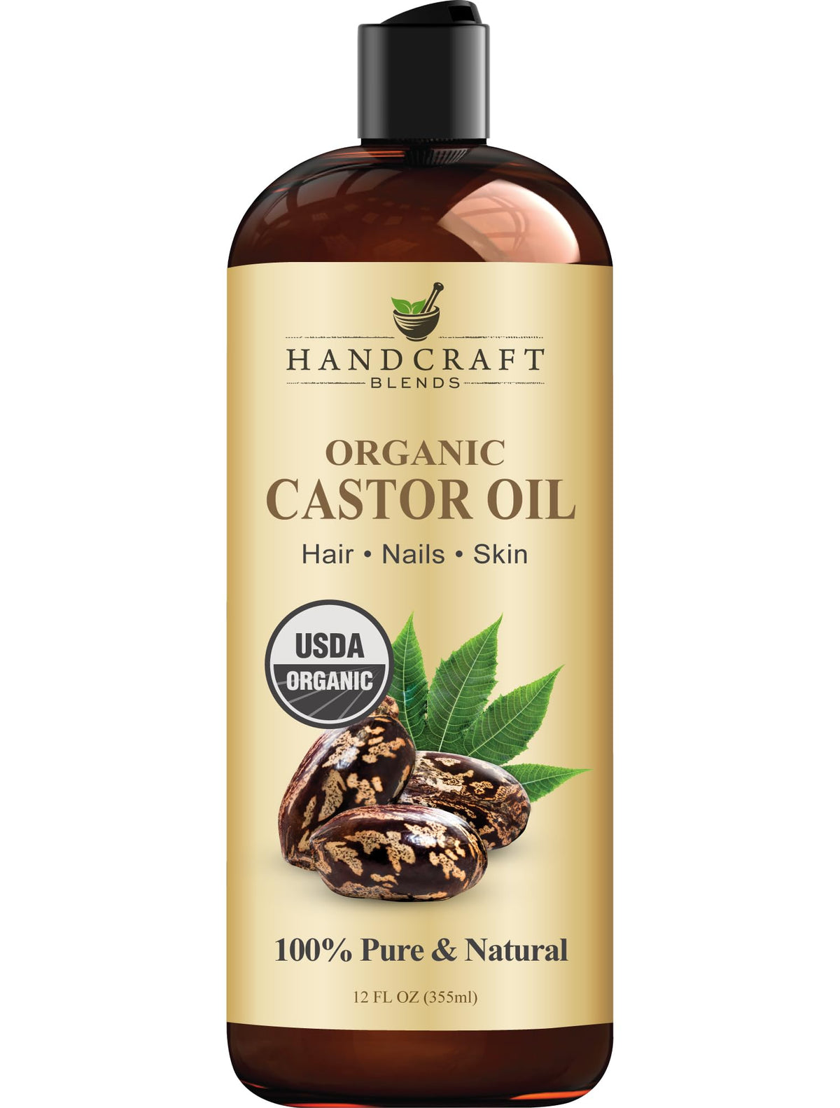 Handcraft Blends Organic Castor Oil in Plastic Bottle - 12 Fl Oz - 100% Pure and Natural Premium Grade for Hair Growth, Eyelashes and Eyebrows - Carrier Oil - Expeller-Pressed and All Natural