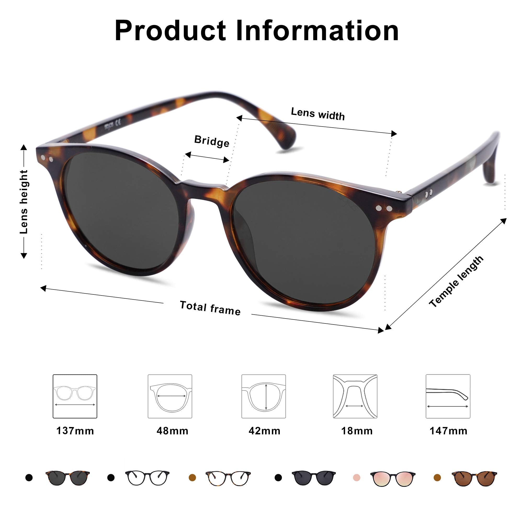 SOJOS Small Round Classic Polarized Sunglasses for Women Men Vintage Style UV400 Lens MAY SJ2113