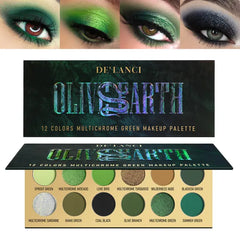 DE'LANCI Olive Green Eyeshadow Palette Multichrome, Ultra-Pigmented Chrome Brown Green Eye Shadow for Green Eyes Makeup, Matte Shimmer Dark Lime Emerald Eyeshadow Pallet for Goth Cos Christmas Makeup