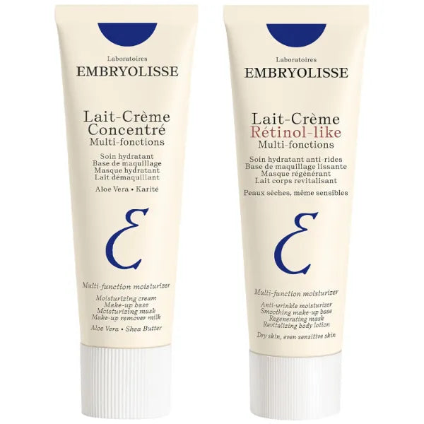 Embryolisse Lait-Crème Concentré & Lait-Crème Retinol-Like Bundle, Multifunction Moisturizer & Anti-Aging Face Cream Duo, 2.54 Fl Oz