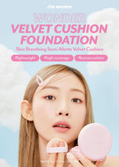 I'M MEME Wonder Velvet Cushion Foundation | Semi-Matte Cushion | Lightweight, High Coverage, Skin Moisturizing, Anti-darkening, Light Foundation makeup, Korean Cushion Foundation | 02 Beige